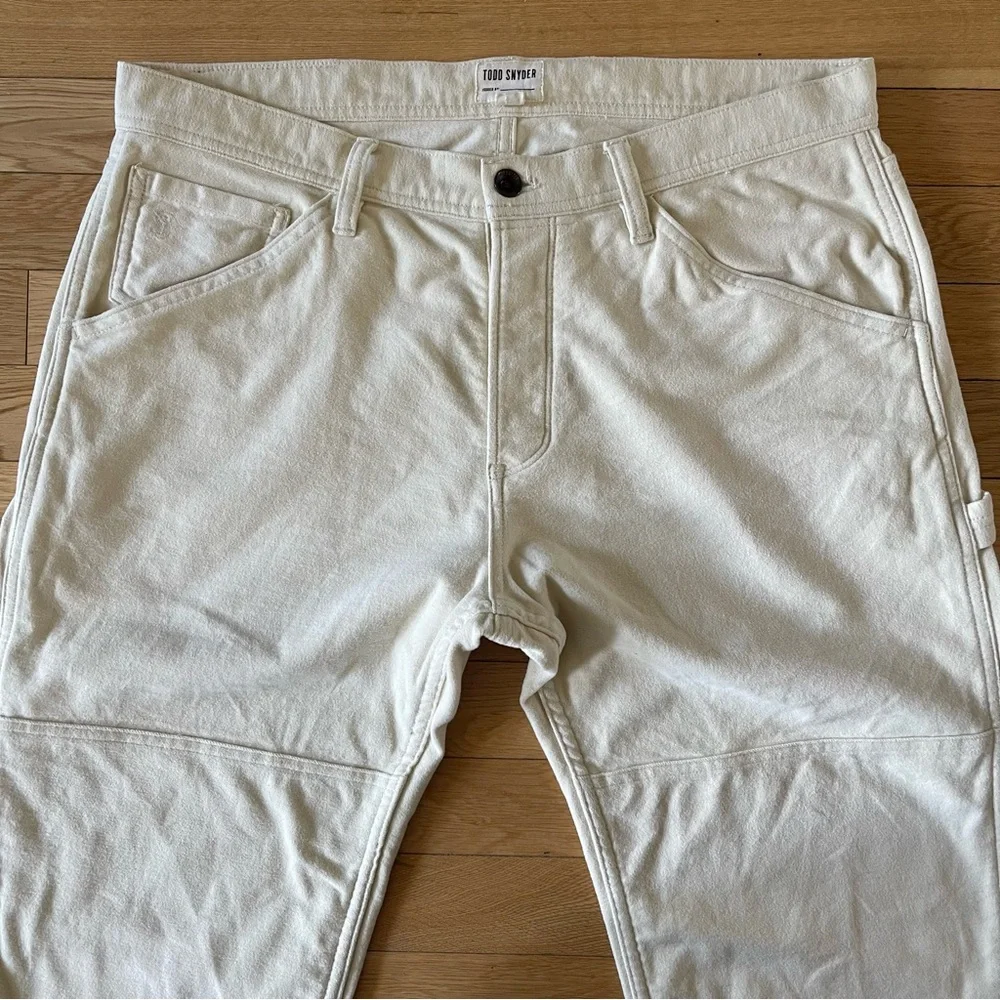 Todd Snyder Italian Stretch Moleskin Double Knee Carpenter Pants in Ecru - Picture 2 of 12